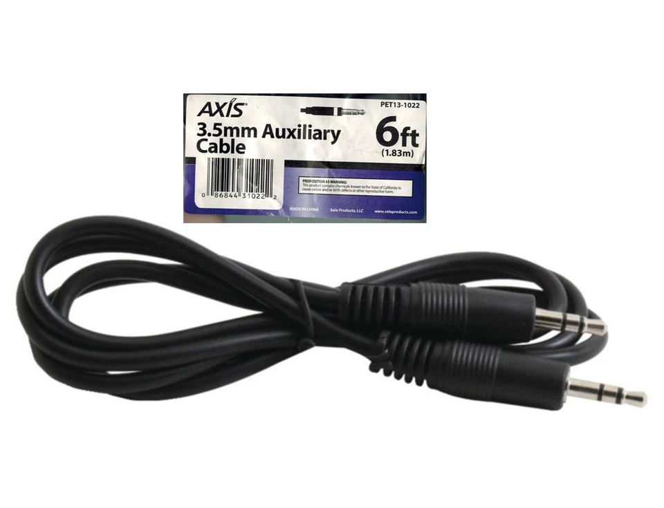 Adaptador de audio para automóvil Axis de 3,5 mm conector para auriculares estéreo macho a macho cable auxiliar de 6 pies Foto 2 de 2