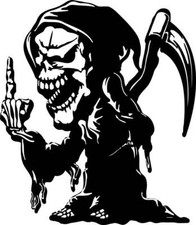 Grim REAPER - Middle Finger - Skull skeleton - Bike Car window  VINYL stickers