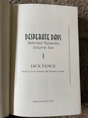 DESPERATE DAYS: SELECTED MYSTERIES volume 2 Jack Vance 1st trade HC ed fine OOP - Picture 4 of 6