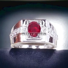 Ruby Oval Cut Gemstone With 925 Sterling Silver Ring For Men's #A510 *