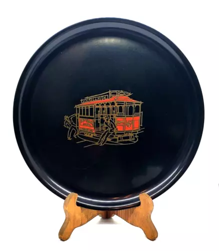 Couroc of Monterey San Francisco Cable Car Trolley Serving Tray ~ 10.5" Round