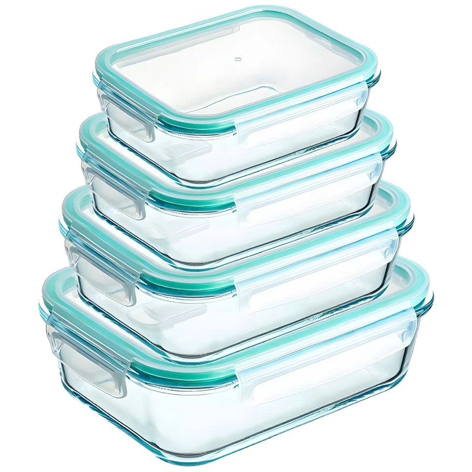 Frischhaltedosen Glas 4 Set Aufbewahrungsbox Vorratsdose Gefrier Behälter Retoo - Bild 2 von 4