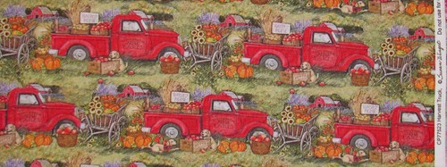 Autumn Fall Harvest Fabric Red Truck Pumpkin Farm Wagon Cotton CP77523 By Yard - Picture 2 of 2