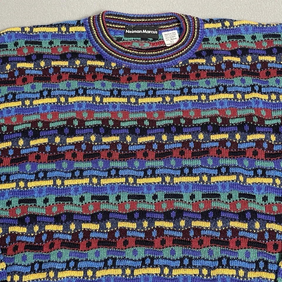 Neiman Marcus Sweater Mens XL Geometric Crewneck Pullover Party Holiday Italy - Image 2 of 4