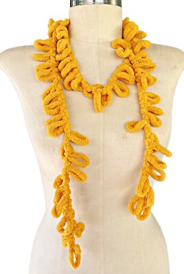 Skinny Scarf, Golden Yellow Chenille , Necklace Scarf With Loops ,