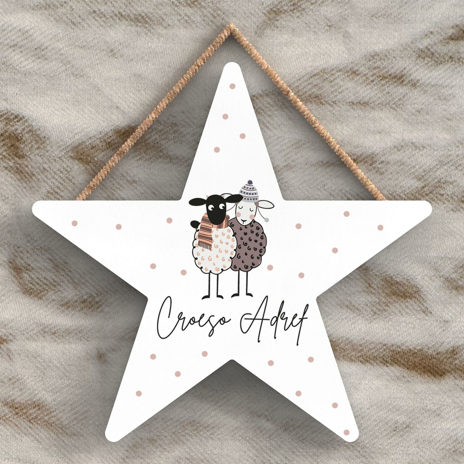 SHEEP CROESO ADREF WELCOME HOME WELSH CUTE ANIMAL THEME WOODEN HANGING PLAQUE
