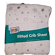 Crib Fitted Sheet White with Gray Stars New Gentle Steps Cotton Blend