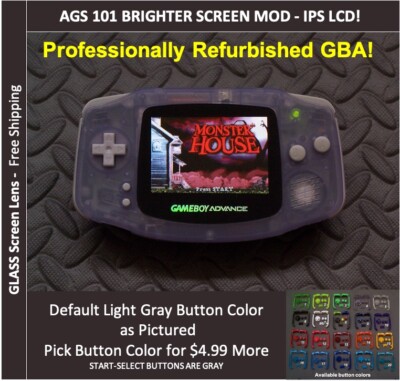 Nintendo Game Boy Advance  System AGS101 Backlit Mod-Glass Screen - GLACIER