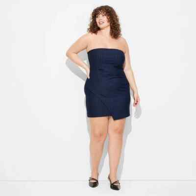 Wild Fable Women's Size XXL Tube Mini Bodycon Suiting Dress Navy Pinstripe
