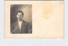 RPPC Real Photo Postcard Studio Portrait Young Man Tweed Suit Bowtie Undivided B