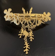 Kirks Folly France Satin Gold Plated Hair Barrette Clip Sun Figures