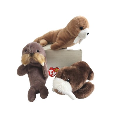 Walrus Plush Lot Of 3 Stuffed Animal Beanie Vtg Mustache Ty Imperial Seaworld