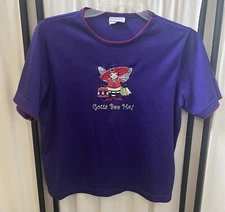 Y2K Purple Red Hat Society Lady Bee Short Sleeve Shirt Rhinestone