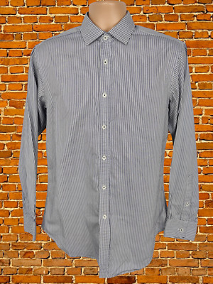 HERREN T.M.LEWIN VOLL TAILLIERT GRÖSSE 16'' KRAGEN BLAU GESTREIFT LANGARM HEMD SMART