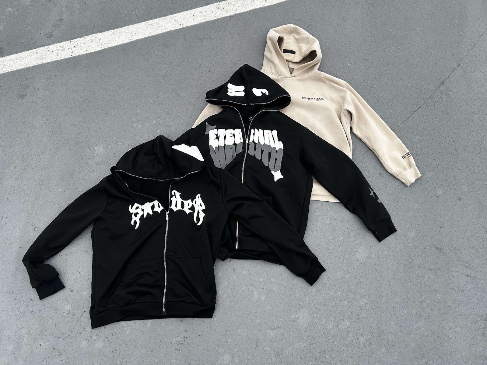 Zip Up And Hoodie Bundle, Black And Beige Size M
