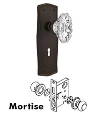 Nostalgic Warehouse Mortise Lockset Prairie Plate Chateau Crystal Knob Bronze