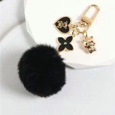 BAG CHARM Black Pom Pom With Charms