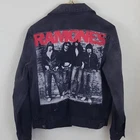 Ramones 1-2-3-4 Distressed Black Denim Jacket Size Medium Punk Rock Music