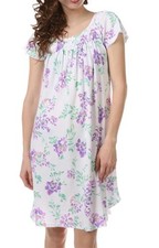 NWT Miss Elaine 2X Cottonessa Short Gown Floral Smocked Nightgown Violets 120026