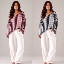 Damen Sweatshirt Oversize gestreift Streifen ...