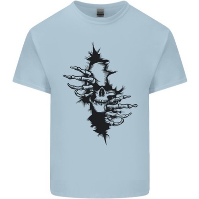Gildan 64000b Kinder T-shirt Gothic Skull Grafik Kurzarm Light Blue