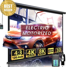 120" Motorized Projector Screen Electric Indoor Outdoor w/ Remote Control