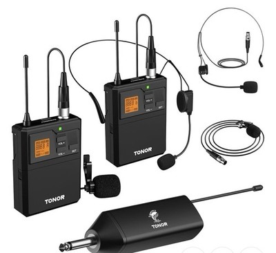 TONOR UHF Wireless Microphone System with Dual Headset Microphones/Lavalier