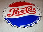 VINTAGE PEPSI COLA BOTTLE CAP FROM SODA BOTTLE 12" METAL POP COCA GAS & OIL SIGN