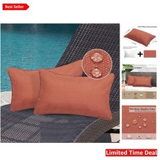 Pack of 2 Outdoor Waterproof Lumbar Pillows 12x20 - Coral Orange Comfort