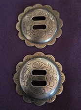 Vtg Pair Large SOLID Sterling Silver Scalloped Headstall Bridle Slotted Conchos