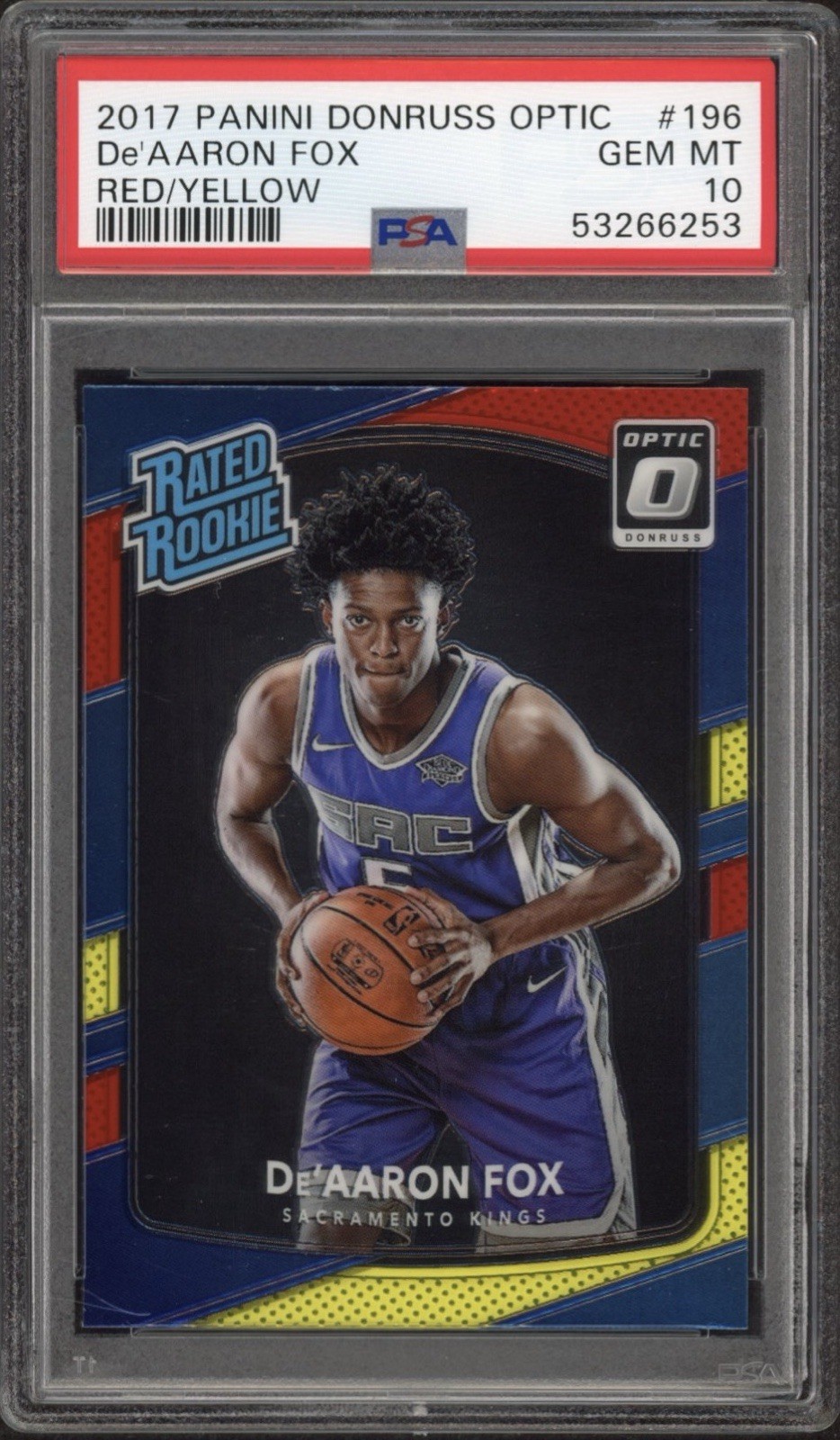 2017 Panini Donruss Optic De'Aaron Fox Red Yellow Rookie RC #196 PSA 10 GEM MT
