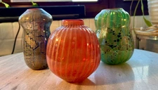 Dick Huss Studio 1995 Art Glass Trio – Iridescent Crackle Vases – Handblown