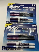 -NEW- Expo 4ct Fine Mixed 2 Dry / 2 Wet Erase Marker Assorted Purple Set Of 2