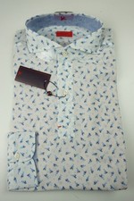 Isaia White Blue Man Coral Long Sleeve Cotton Dress Shirt Sz 15.5/39 BRAND NEW