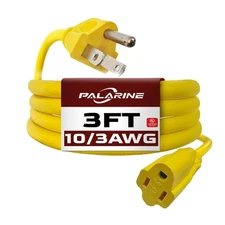 3ft Yellow Extension Cord Waterproof, UL Listed, 10/3 SJTW Heavy Duty 3 Prong...