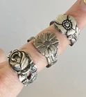 LOT x 3 Floral Rose Vintage Silver Spoon Rings, Sweden & Dutch Sizes 6.5-8