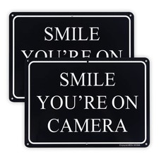 2 Pack Smile Youre On Camera Reflective Aluminum Security Signs 10x7 Inch