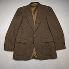 Vtg USA Made 40R Brown Herringbone 100% Wool Tweed Blazer Jacket Sport Coat