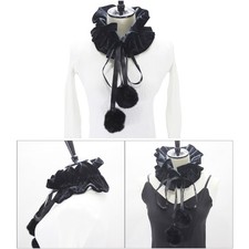 Renaissance Tulle Ruffled Faux Collar Layered Pom Pom Clown Victorian Neck Ruff