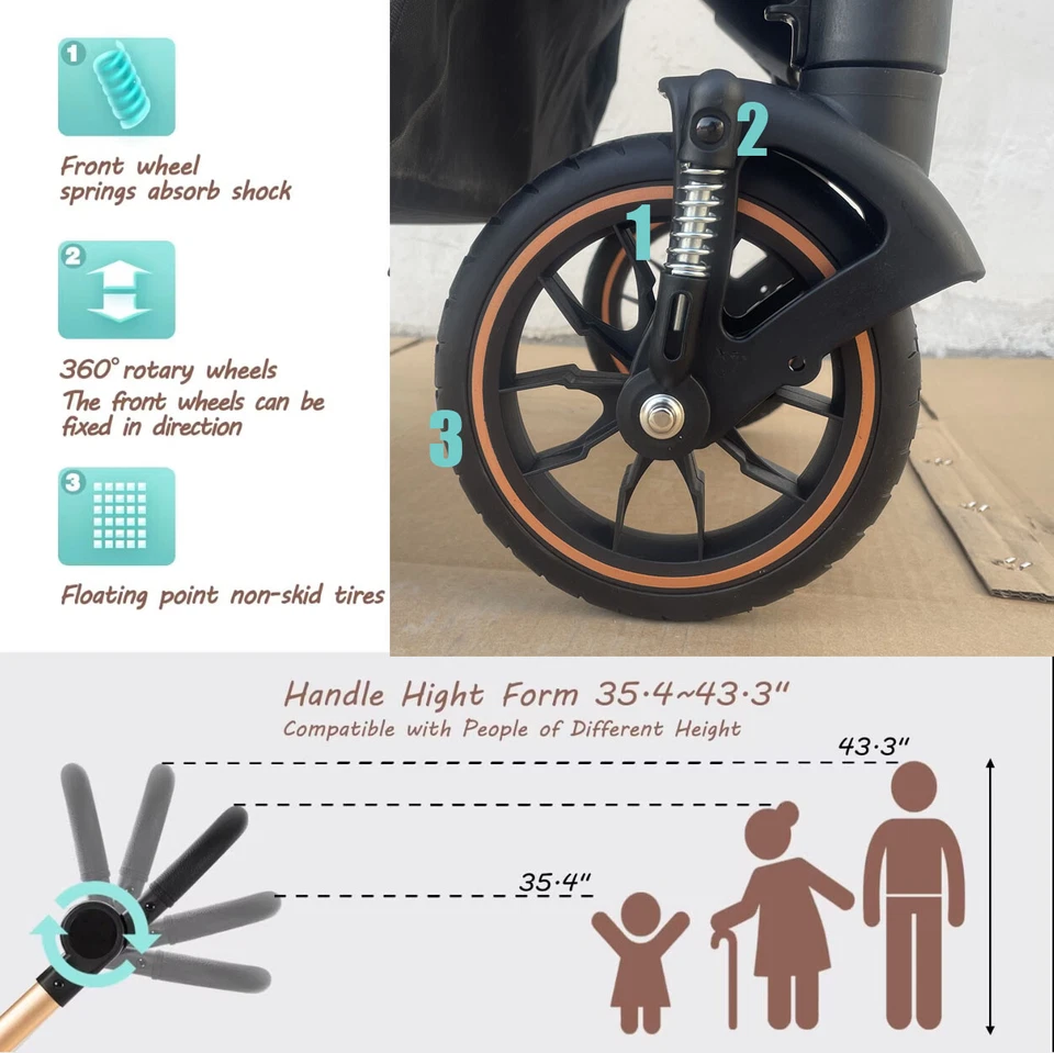 Newborn Pram Baby Buggy 3 in1 Travel System Carry Cot Car Seat Foldable Stroller - image 4 of 4