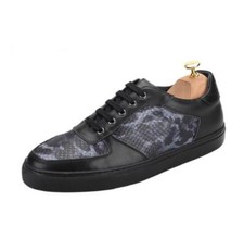 Men's Fashion British Round Toe Lace Up Textured Leather Shoes Casual Sneakers