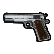 Handgun With Brown Grips Left Facing Patch, Embroidered Gun Patches