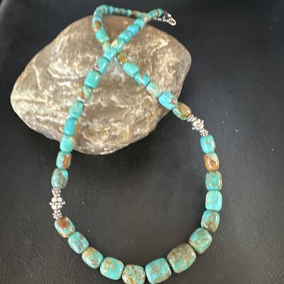 Womens Blue Turquoise Navajo Pearls Graduated Sterling Silver Necklace 18  15268