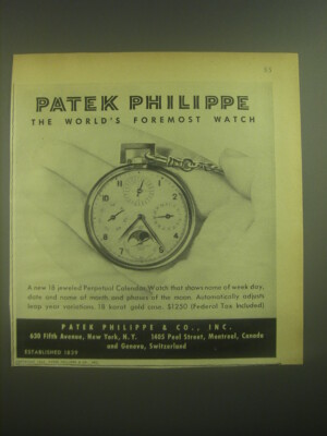 1945 Patek Philippe Perpetual Calendar Watch Advertisement