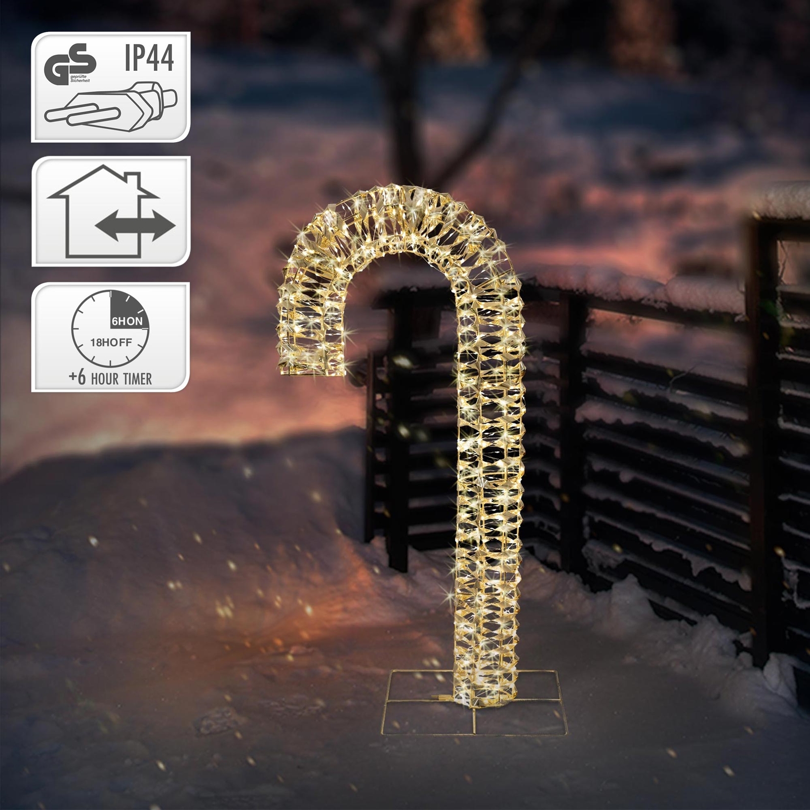 Bastón de caramelo 400LEDs en dorado decoración navideña interior/exterior 75cm