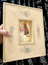 VTG MCM Art Wooden Shadow Box NURSERY PICTURE Mother Father Children Decals 9X11