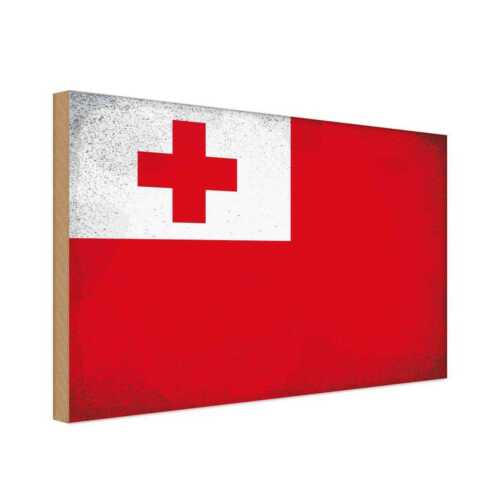 Holzschild Holzbild 18x12 cm Tonga Fahne Flagge Geschenk Deko - Afbeelding 1 van 4
