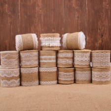2X 2M Lace Tirm Hemp Ribbon Floral Linen Rustic Sewing Curtain DIY Craft