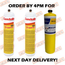 2 X CASTOLIN/OXY TURBO/WELDGAS OXYGEN GAS CYLINDER BOTTLE + 1 X MAPP MAP GAS