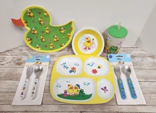 Vintage Set 6 Duck Serving Set Plate Bowl Fork Spoon Sippy Cup Section Tray